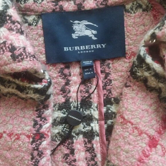 BURBERRY London Authentic Wool Pink Trench Plaid Coat - Picture 4 of 9